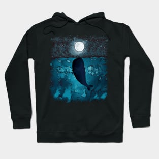 A whale in a blue sea kiss the moon Hoodie